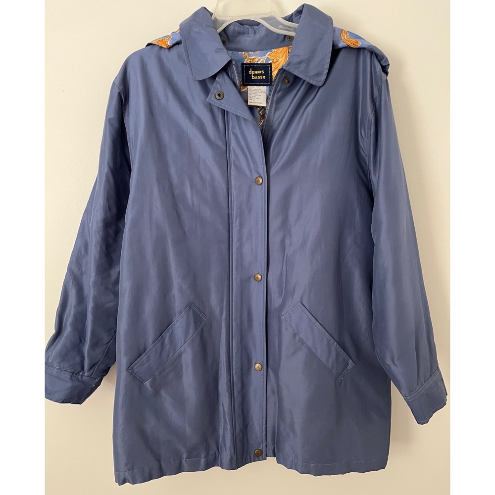 Dennis Basso Silk Blue Hooded Jacket - Size L